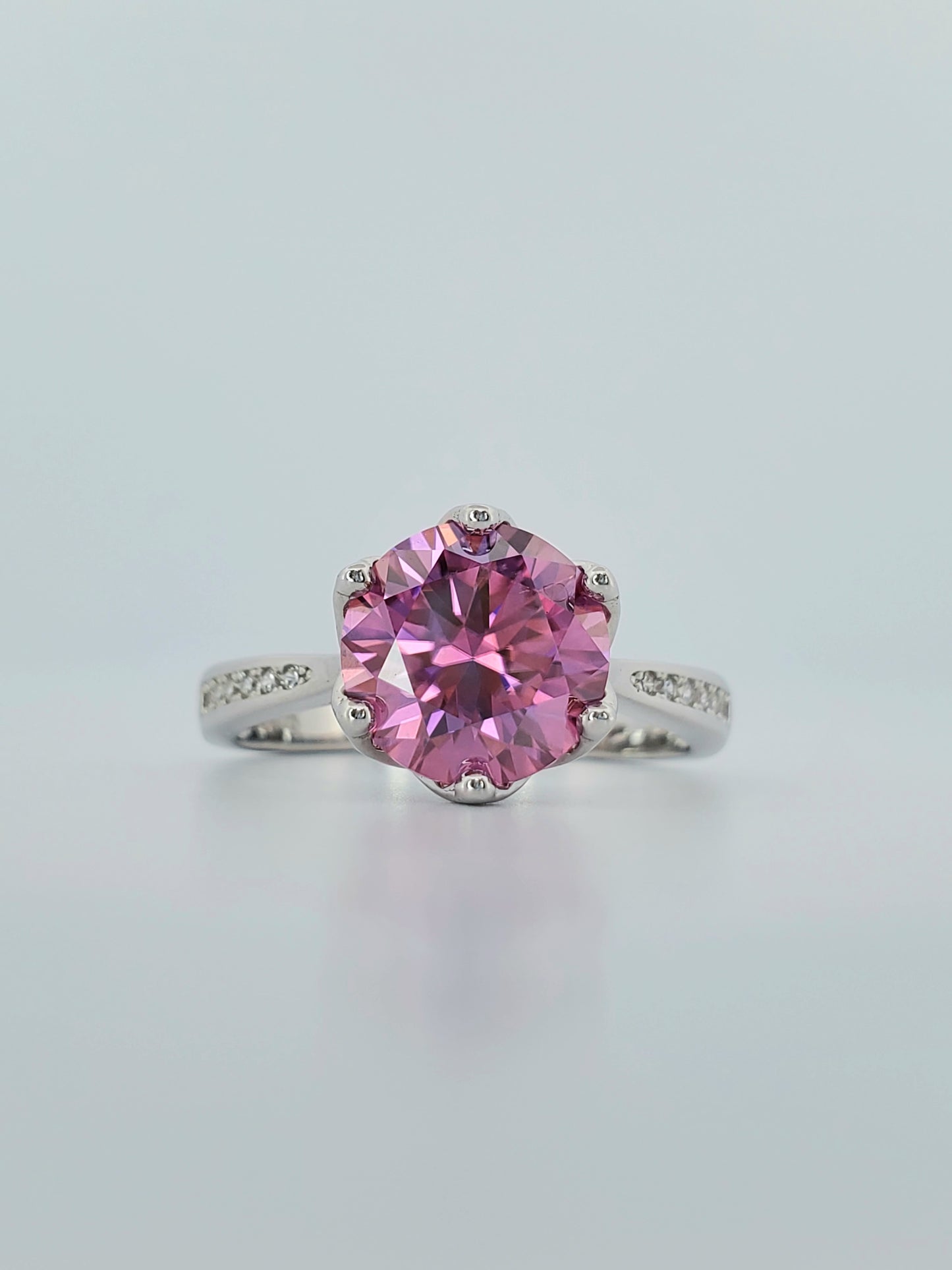 3ct Round Cut Pink Moissanite Ring 925 Sterling Silver