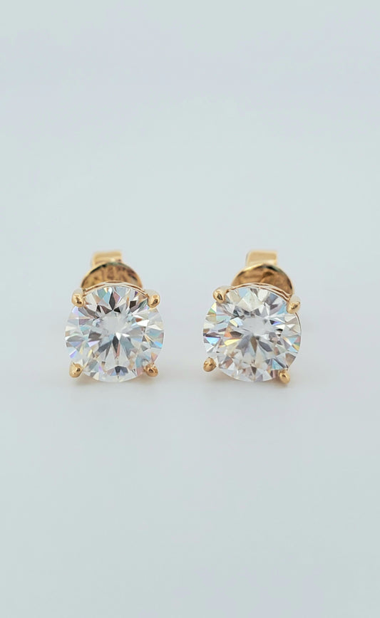 1.6ct Moissanite Stud Earrings With Screw Back | Solid 14k Gold