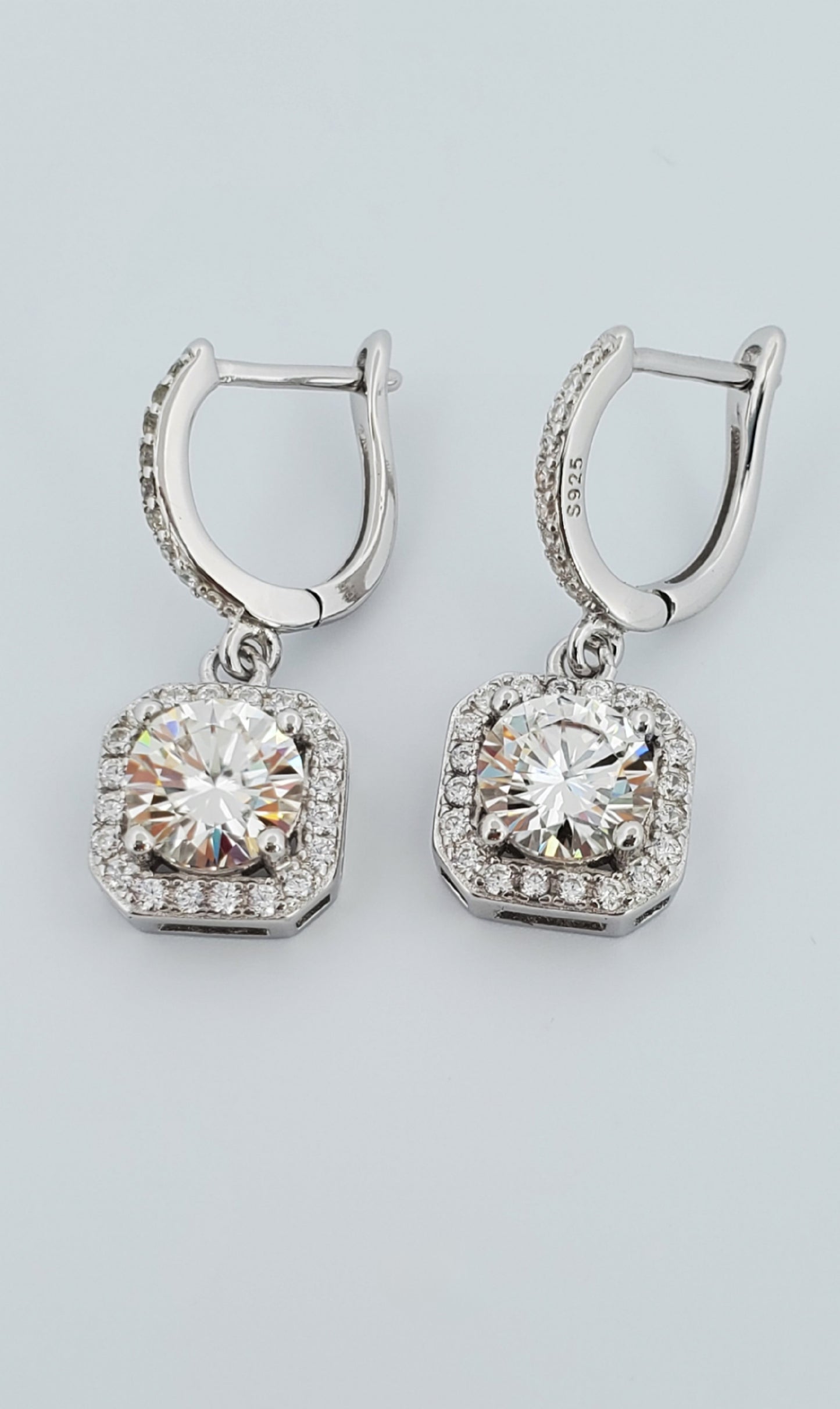 Round Cut Moissanite Drop Earrings 925 Sterling Silver