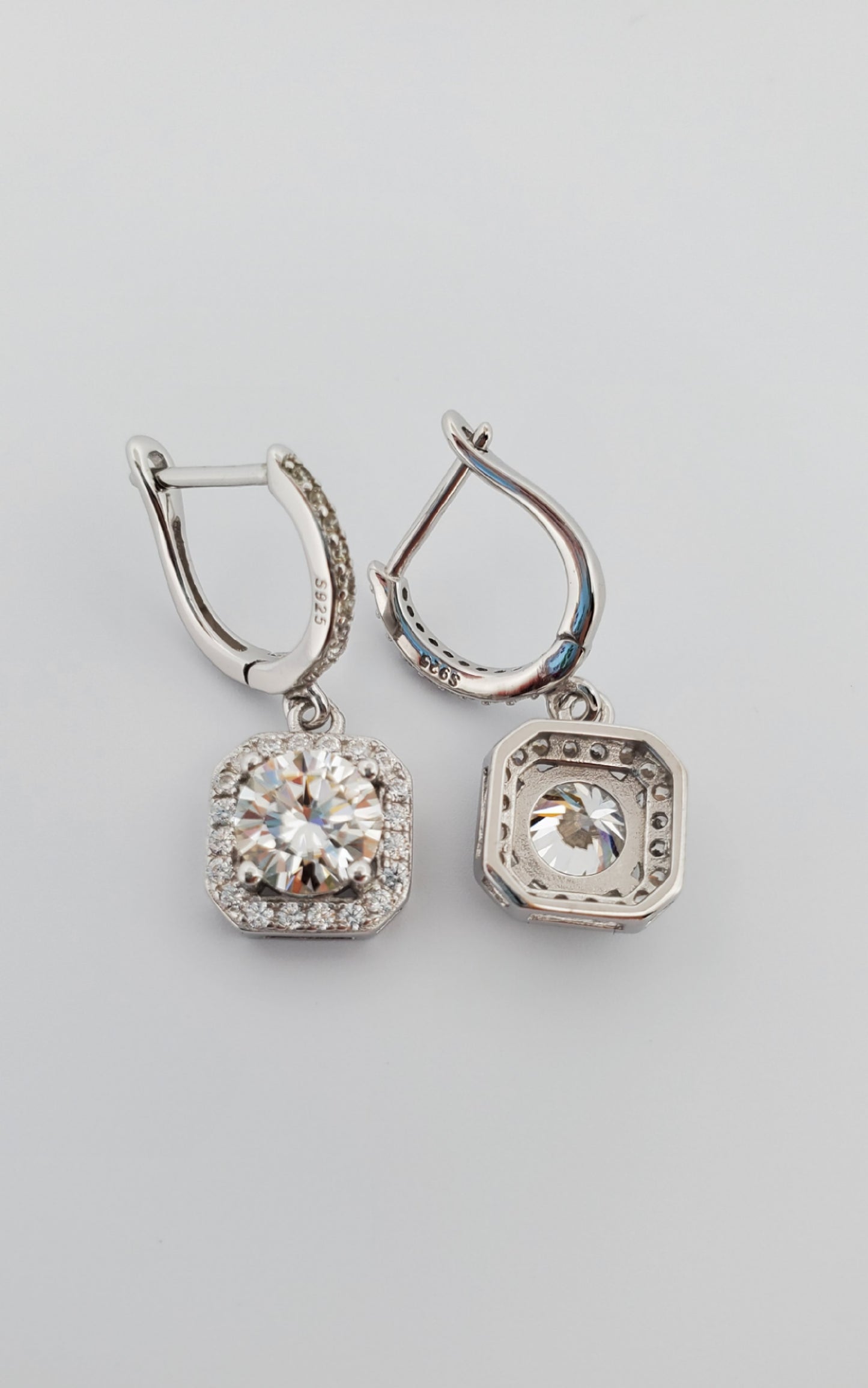 Round Cut Moissanite Drop Earrings 925 Sterling Silver