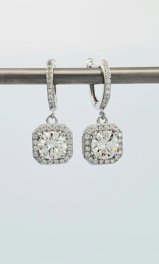 Round Cut Moissanite Drop Earrings 925 Sterling Silver