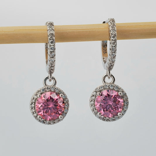 2ct (1ct each) Round Cut Pink Moissinite Drop Earrings