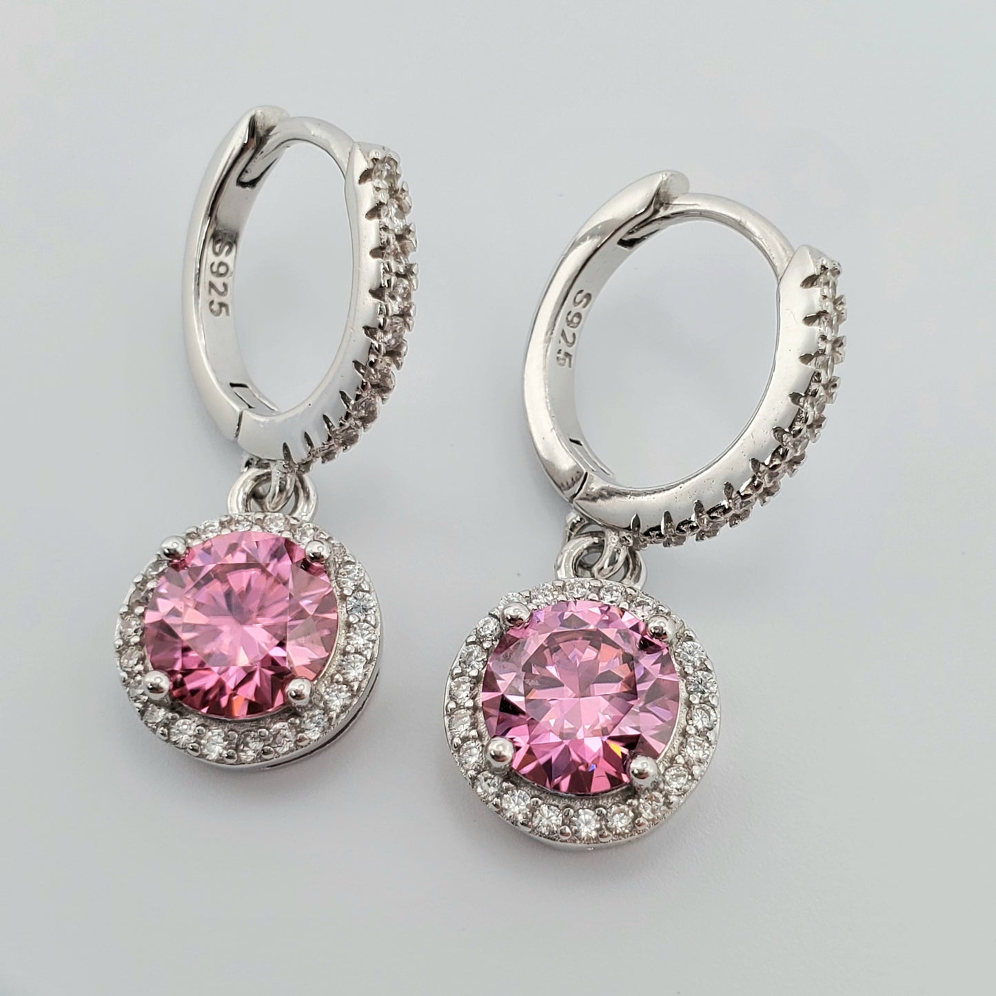 2ct (1ct each) Round Cut Pink Moissinite Drop Earrings